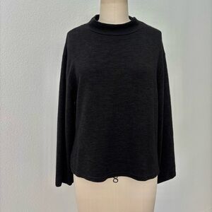 Cut Loose Mock Neck Top Textured Knit Black Long Sleeves Relaxed Fit M